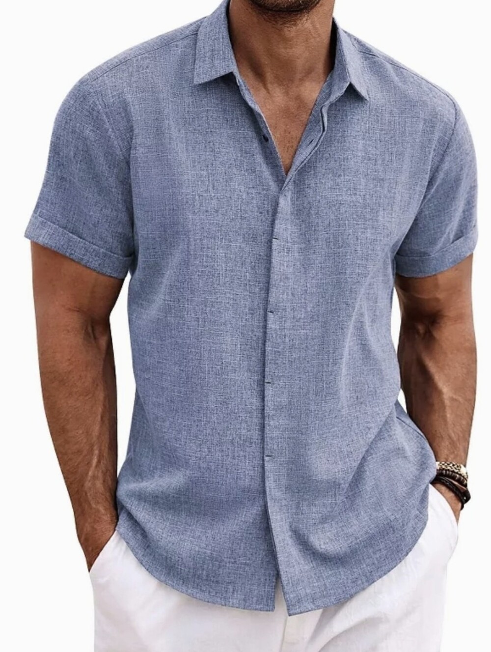 New Men's Grey/Blue Casual Button Down Shirt